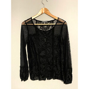 Brixon Ivy Womens Top Small Black Floral Lace Mesh Hook & Eye Closure Whimsigoth